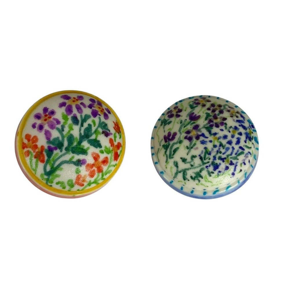 Lot 2 Vtg Large Floral Plastic Buttons Domed Self Shank Purple Orange Textured